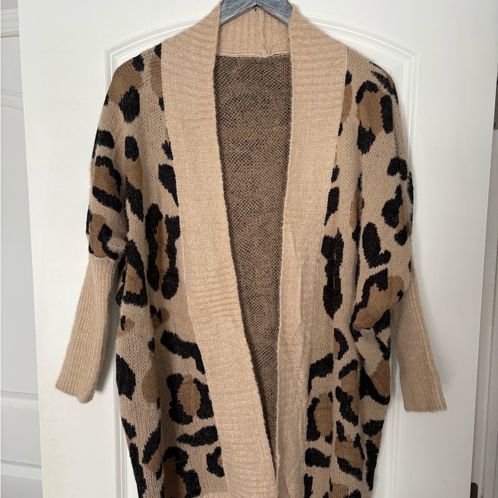 Amazon Essentials Tan and Black Leopard Cardigan